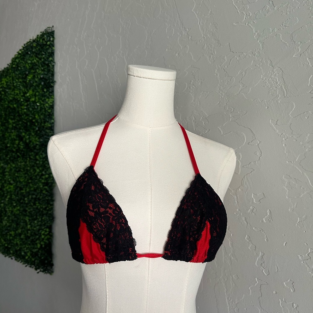 Black and Red Lace Triangle Bikini